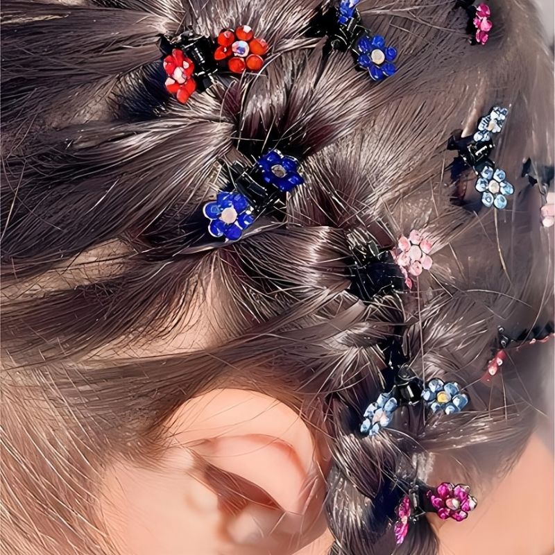 24 St Flickor Rhinestone Flower Hair Claw Clips