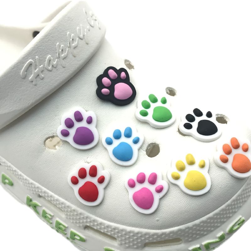 9st Paw Print Sko Berlocker För Träskor Pvc Skodekorationer Tillbehör Passar För Clog Pins Armband Barn Flickor Pojkar Sandaler Tofflor