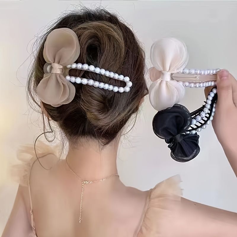 Faux Pearl Hair Kloklämmor Fluga Huvudbonader Tjockt Långt Hår Käkklämmor Hårnål För Kvinnor Flickor