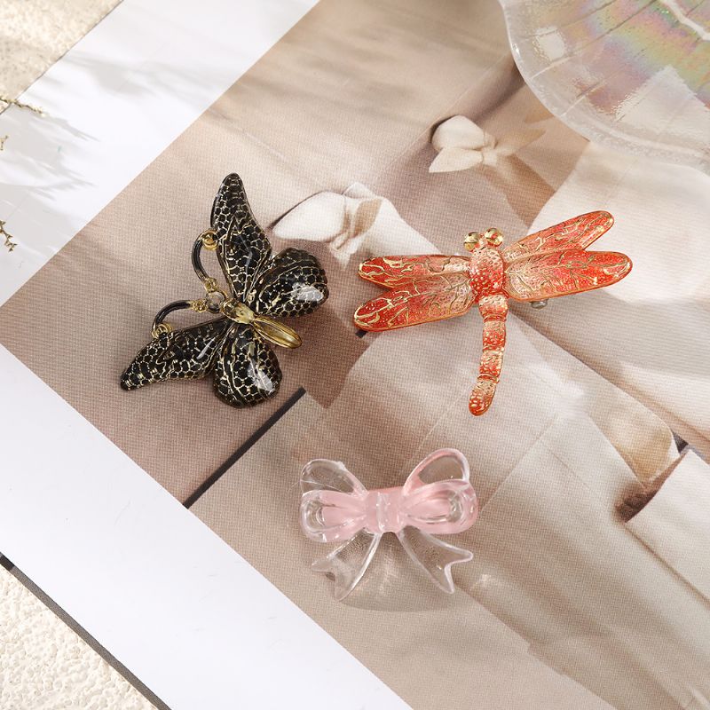 Han Flickor New Butterfly Hair Clip 5pack Clear Alligator Hårklämma Tillbehör Sidoklämma Dragonfly Double