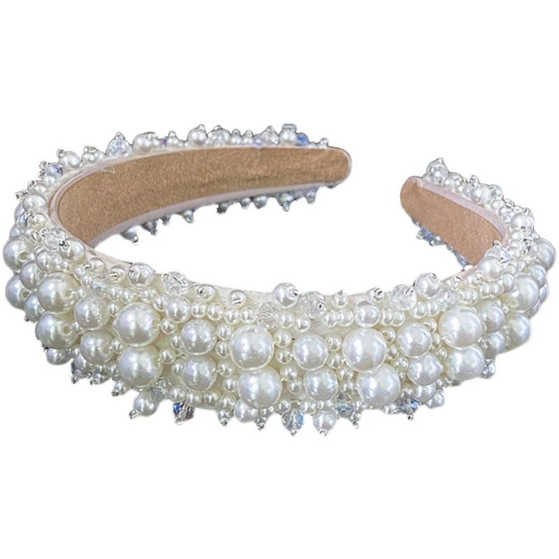 Pärlpannband För Kvinnor Vit Bling Faux Pearl Rhinestones Hårband Brudhårbåge Bröllopshåraccessoarer För Flickor