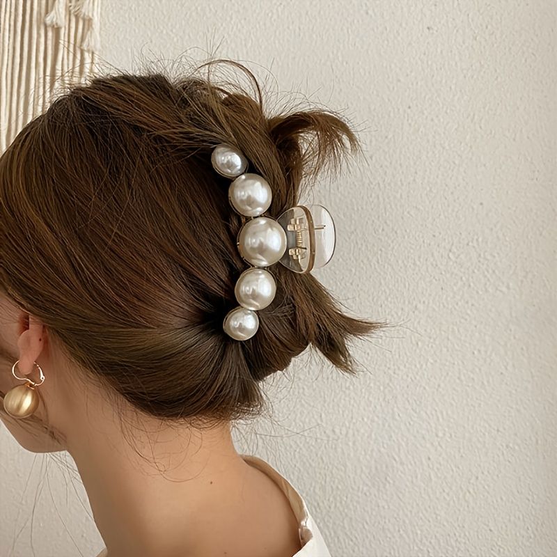 Pearl Hair Claw Styling Hårklämmor Starkt Grepp Stora Hårspännen Spännband Halkfritt Hårtillbehör Födelsedagspresent Till Kvinnor Flickor Dotter Flickvän