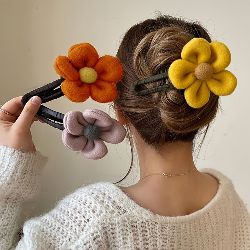 Plysch Blomklämma Söt Blomma Hårklämmor Satintyg Hårband Elegant Vinter Anknäbbklämma Modesmycken För Kvinnor Flickor