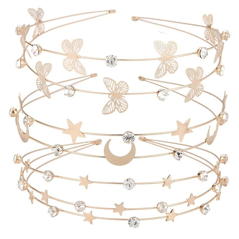 Rhinestone Kristall Pannband Butterfly Moon Star Dubbel Metall Huvudbonader Håraccessoarer Accessoarer Dam Flickor