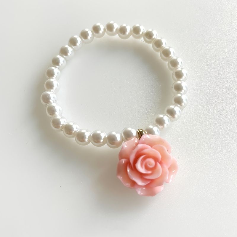 1 Par Barns Flickor Pearl Armband Blommor Hänge