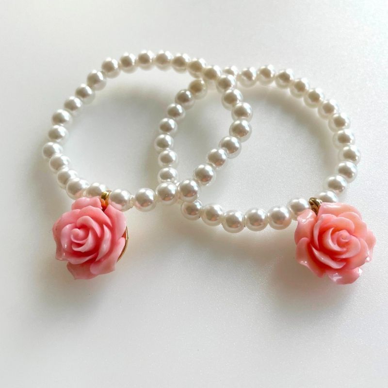 1 Par Barns Flickor Pearl Armband Blommor Hänge