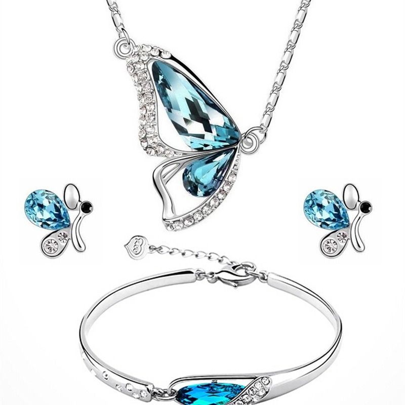 1 Set Butterfly Crystal Collection Halsband Örhängen Armband Smyckesset Berlocker Smycken Present Födelsedagspresenter Till Kvinnor Fru Flickor Henne