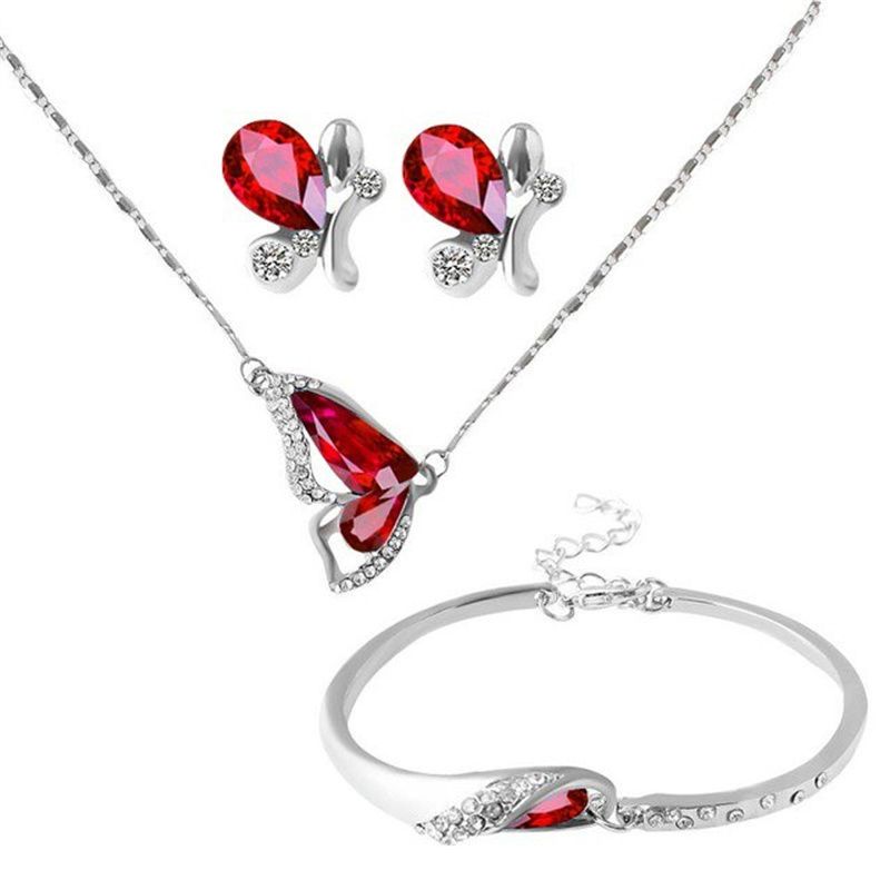 1 Set Butterfly Crystal Collection Halsband Örhängen Armband Smyckesset Berlocker Smycken Present Födelsedagspresenter Till Kvinnor Fru Flickor Henne