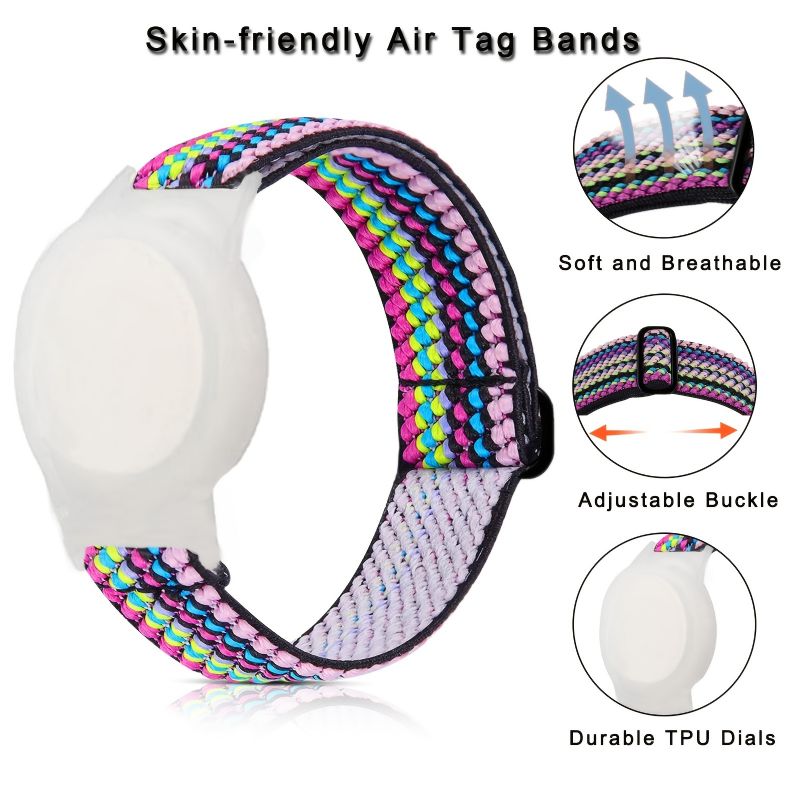 3-pack Airtag-armband Utan Klocka För Barn Stretchigt Nylonarmband Med Hållare För Apple Air Tag Skyddsfodral För Anti-förlorad Lufttag Gps-spårare Med Justerbart Klockband För Småbarn Flickor