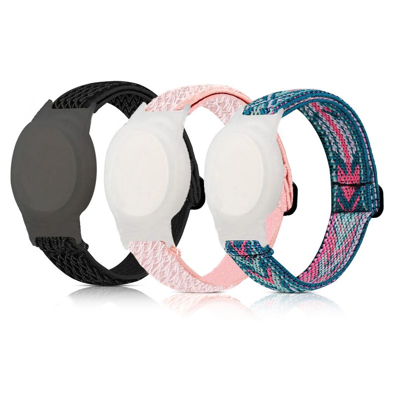 3-pack Airtag-armband Utan Klocka För Barn Stretchigt Nylonarmband Med Hållare För Apple Air Tag Skyddsfodral För Anti-förlorad Lufttag Gps-spårare Med Justerbart Klockband För Småbarn Flickor