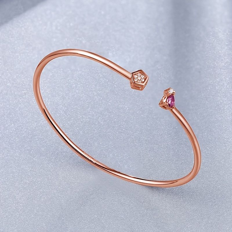 7 Grader 925 Sterling Silver Rose Guldarmband Öppen Manschett Armband Berlocker Smycken Present Födelsedagspresenter För Kvinnor Fru Flickor Henne