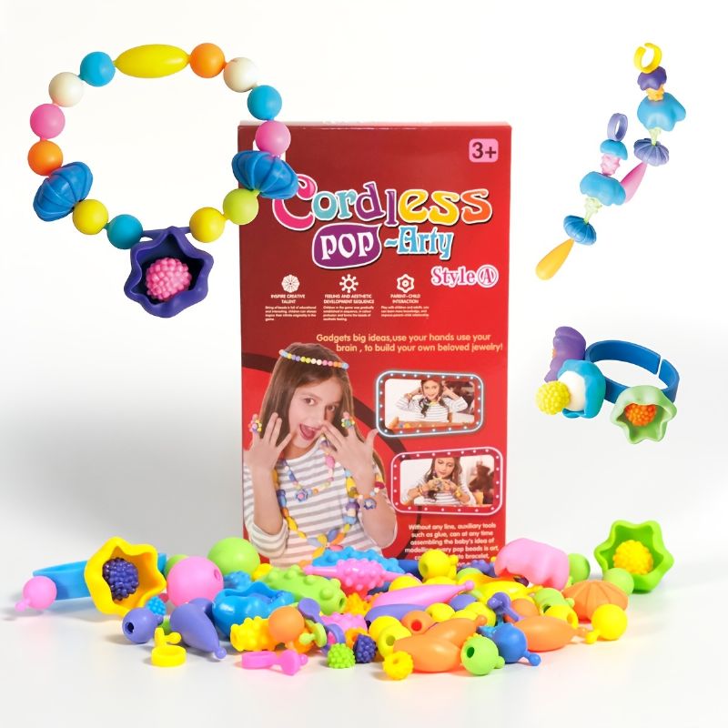 Barn Popcorn Gör-det-själv Sladdlösa Pärlor Leksaksset Flickor Princess Decor Handgjord Kontrast Pärlhalsband Armband Present