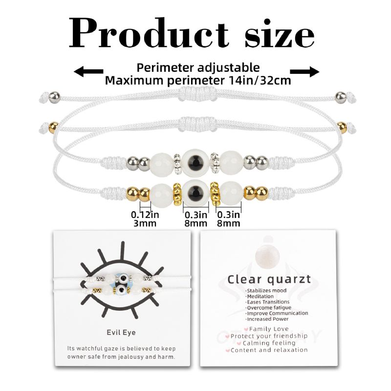 Enkelt Reparmband 2 St Mönster Av Djävulsögon Kristallsmycken Justerbart Lycka-armband Skydda Smycken För Kvinnor Och Flickor