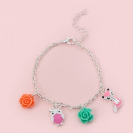 Flickarmband Owl Fox Rose Decor Hänge Armband Justerbar