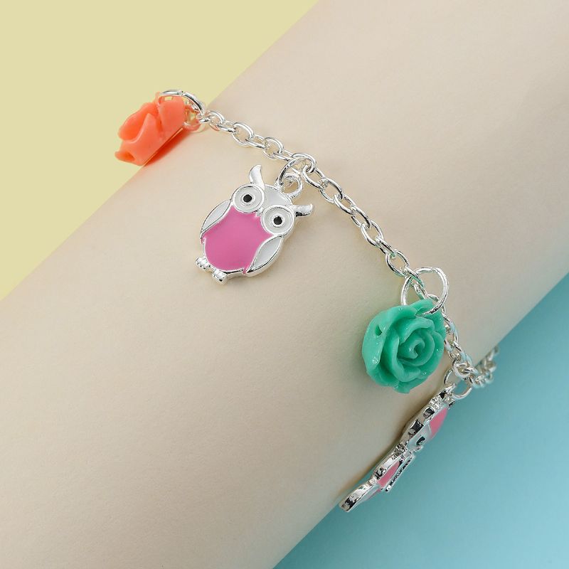 Flickarmband Owl Fox Rose Decor Hänge Armband Justerbar