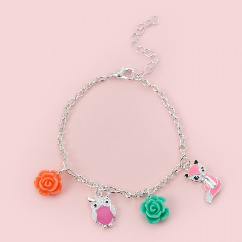 Flickarmband Owl Fox Rose Decor Hänge Armband Justerbar