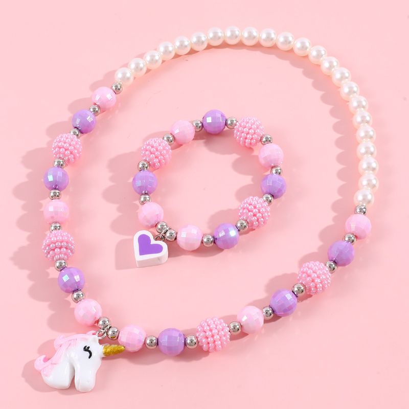 Makersland Barn Unicorn Färgglada Bead Armband Halsband Set