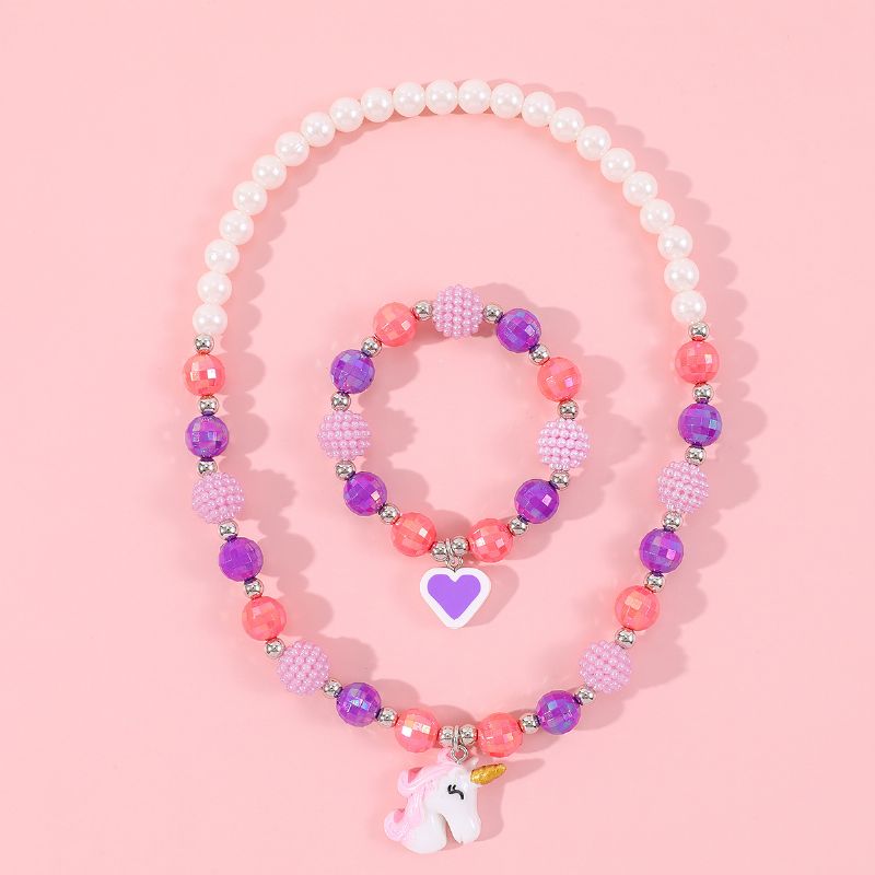 Makersland Barn Unicorn Färgglada Bead Armband Halsband Set