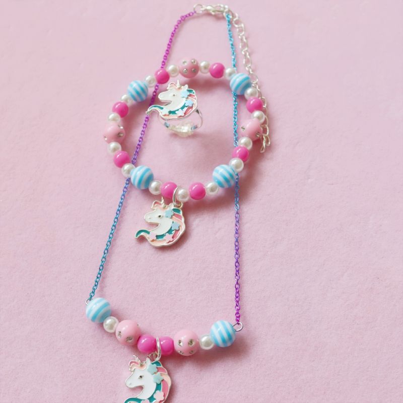 Toddler Flickor Unicorn Charm Halsband Armband Ring Set