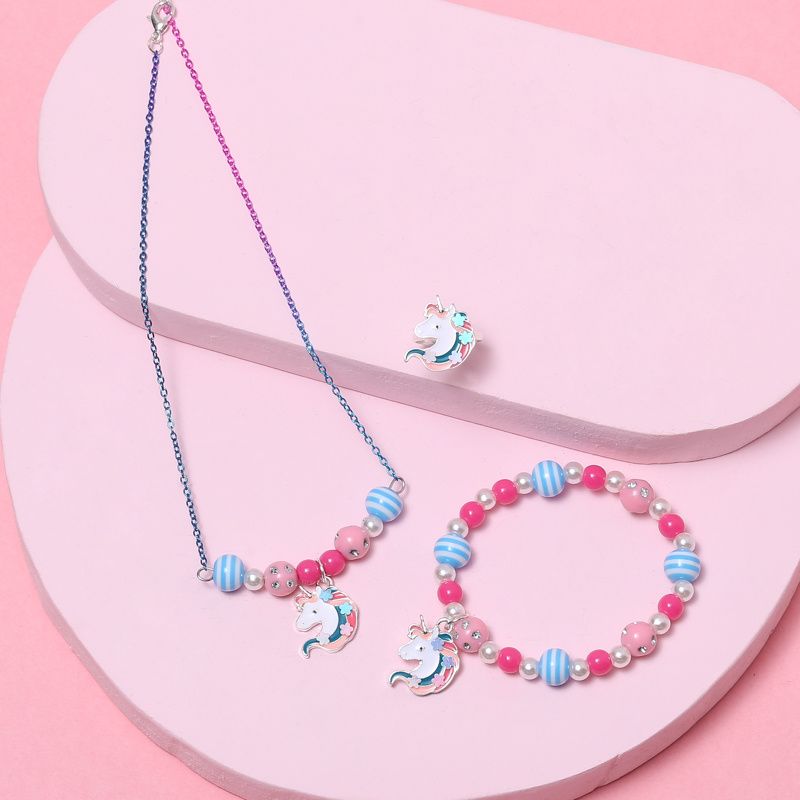 Toddler Flickor Unicorn Charm Halsband Armband Ring Set