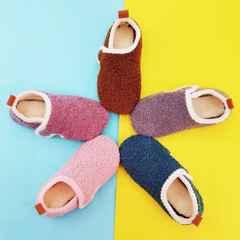 Bebis Flickor Casual Enkla Solida Tofflor Halkfria Lätta Slip-on Fleece Termotofflor För Hemmet