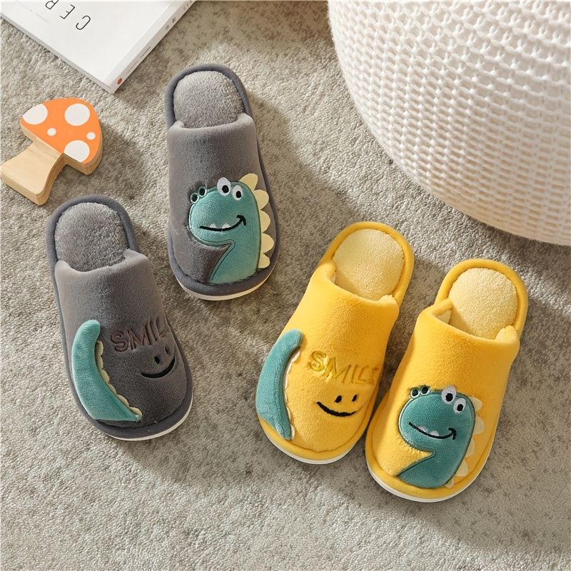 Flickor Casual Cartoon Dinosaur Print Tofflor Slip On Halkfria Skor För Vintern Hem Pvc