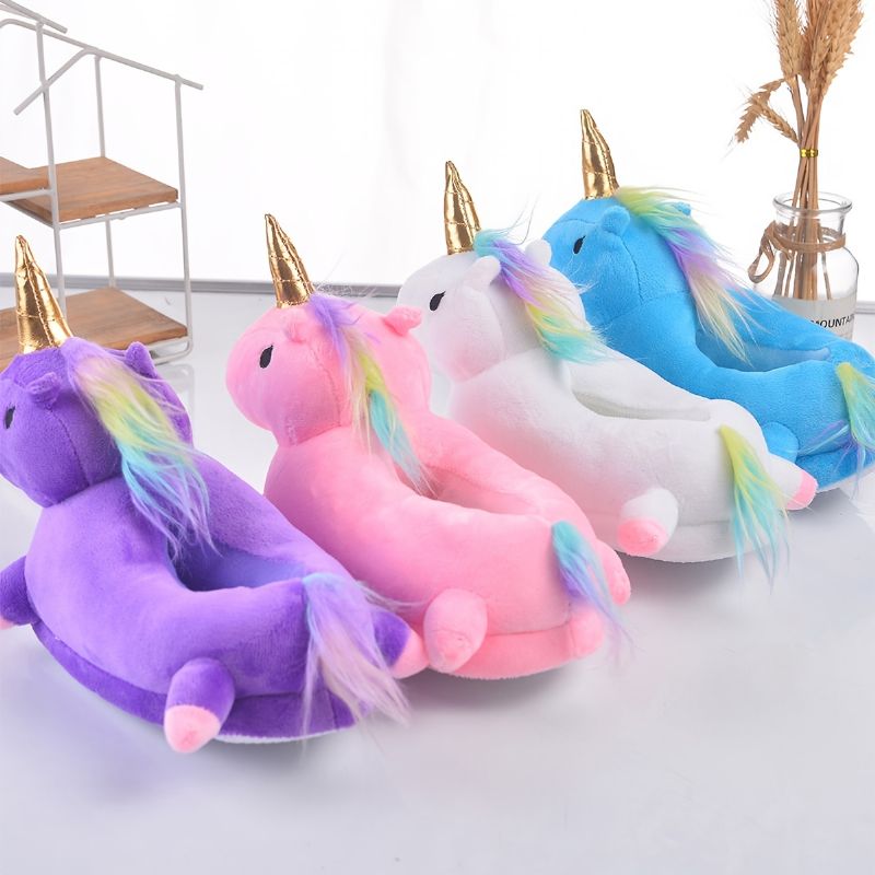 Flickor Unicorn Design Tofflor Mjuksulor Anti-slip Thermal Indoor Home Skor For Winter