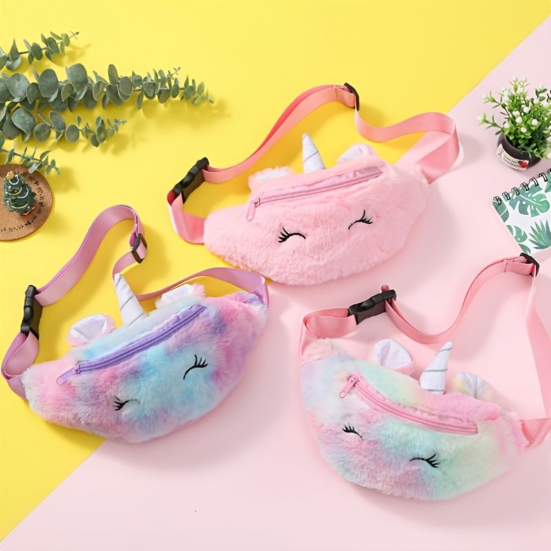 Flickor Midjeväska Söt Unicorn Zipper Plush Messenger Bag Myntväska Axelväska