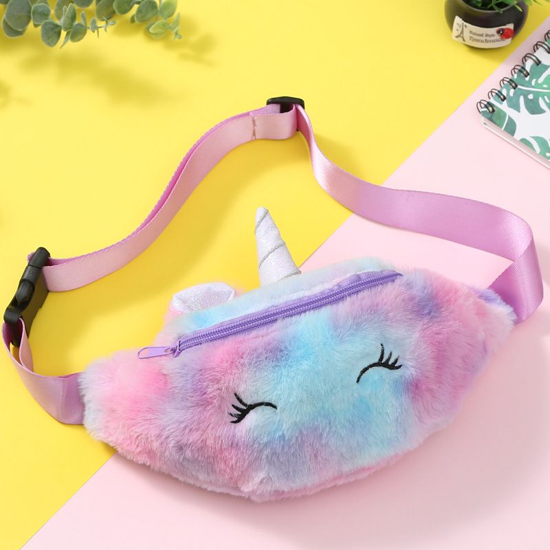 Flickor Midjeväska Söt Unicorn Zipper Plush Messenger Bag Myntväska Axelväska