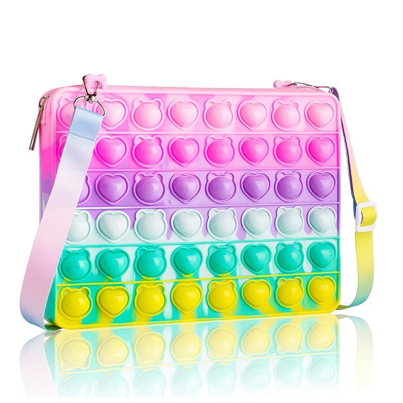 Flickor Push Pop Bubble Squeeze Bag Colorblock Barn Novelty Crossbody Toy Bebis Söt Väska