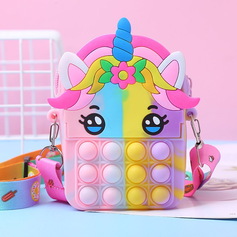 Flickor Silikon Söt Unicorn Messenger Bag Myntväska Barns Dekompression Pop Fidget Toys