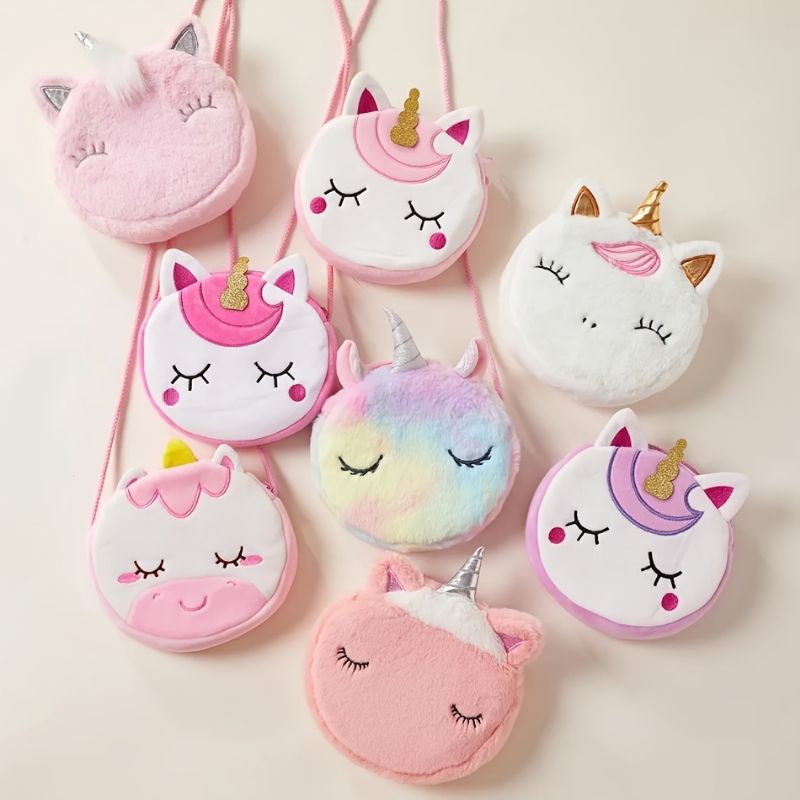 Flickor Söt Tecknad Unicorn Plysch Axel Crossbody Bag Present För Barn