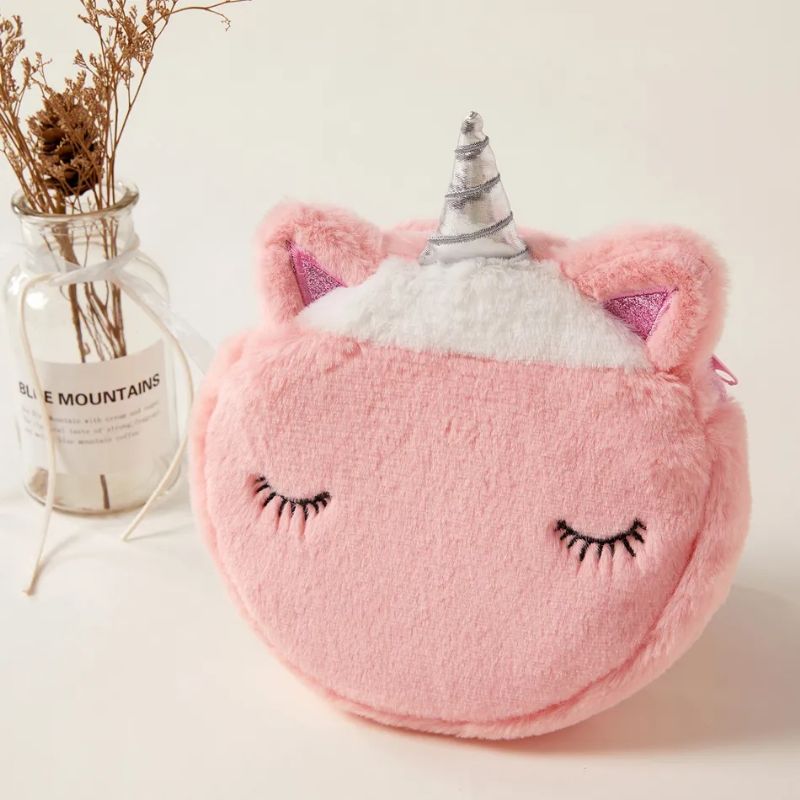 Flickor Söt Tecknad Unicorn Plysch Axel Crossbody Bag Present För Barn