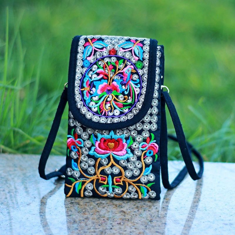 Retro Boho Broderad Telefonväska Mini Ethnic Travel Enaxelväska För Kvinnor Och Tjejer