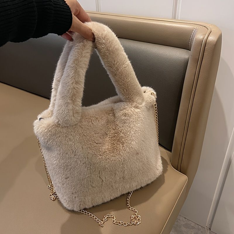 Stor Fluffig Tygväska För Kvinnor Furry Crossbody-väska Med Metallkedja Faux Fur Women Flickor Handväska