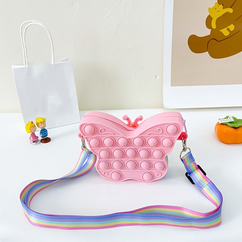 Tjejer Silikon Söt Butterfly Axelväska Justerbar Messenger Bag Myntväska Barns Dekompression Pop Fidget Toys