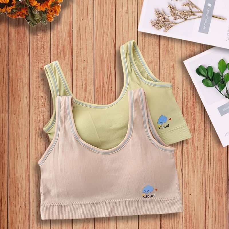 2st Flickor Mjuk Sport Bh Cartoon Cloud Mönster Camisole Väst Med Avtagbar Kudde