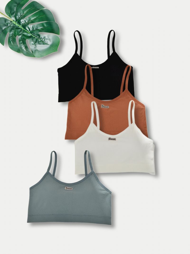 4st Flickor Mjuk Sport Bh Sweet Print Comfort Camisole Väst Med Avtagbar Kudde