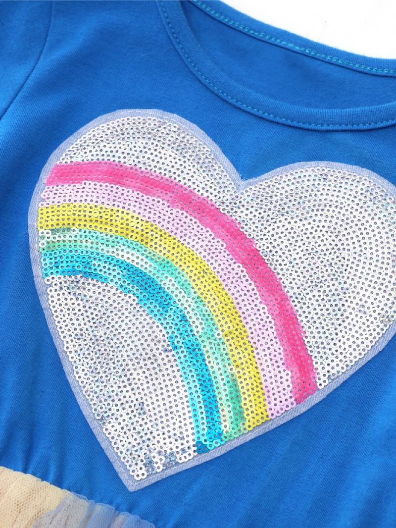 2023 New Heart Printed Rainbow Rund Neck Party Småbarnsklänning