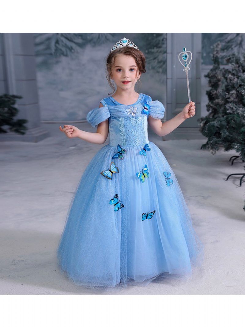 9st Flickor Cinderella Princess Klänning Kostym Smycken Handskar Crown & Wand