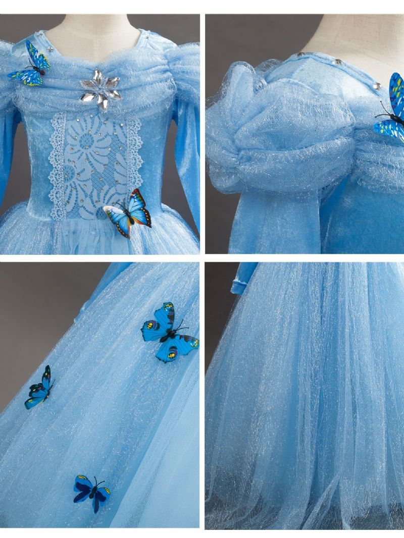 9st Flickor Cinderella Princess Klänning Kostym Smycken Handskar Crown & Wand