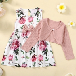 Bebis Flickor Blommönster Söt Klänning Cardigan Top Dress Set