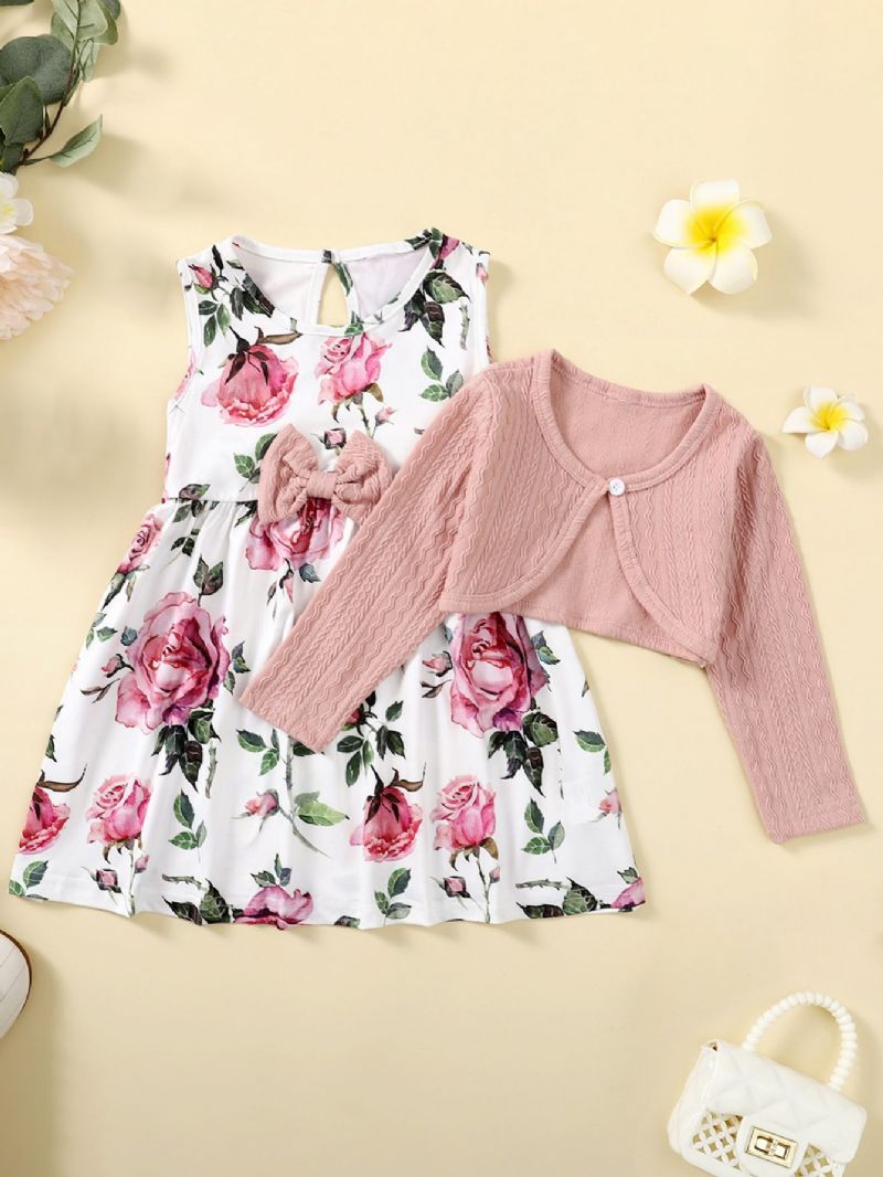 Bebis Flickor Blommönster Söt Klänning Cardigan Top Dress Set