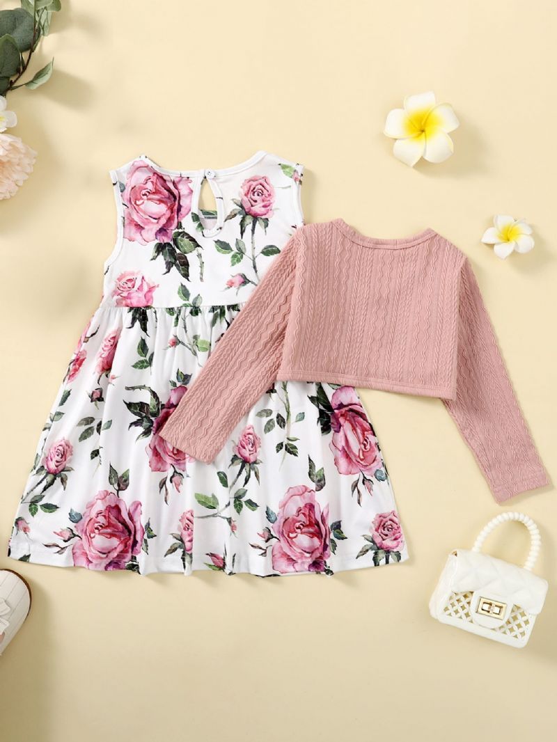 Bebis Flickor Blommönster Söt Klänning Cardigan Top Dress Set