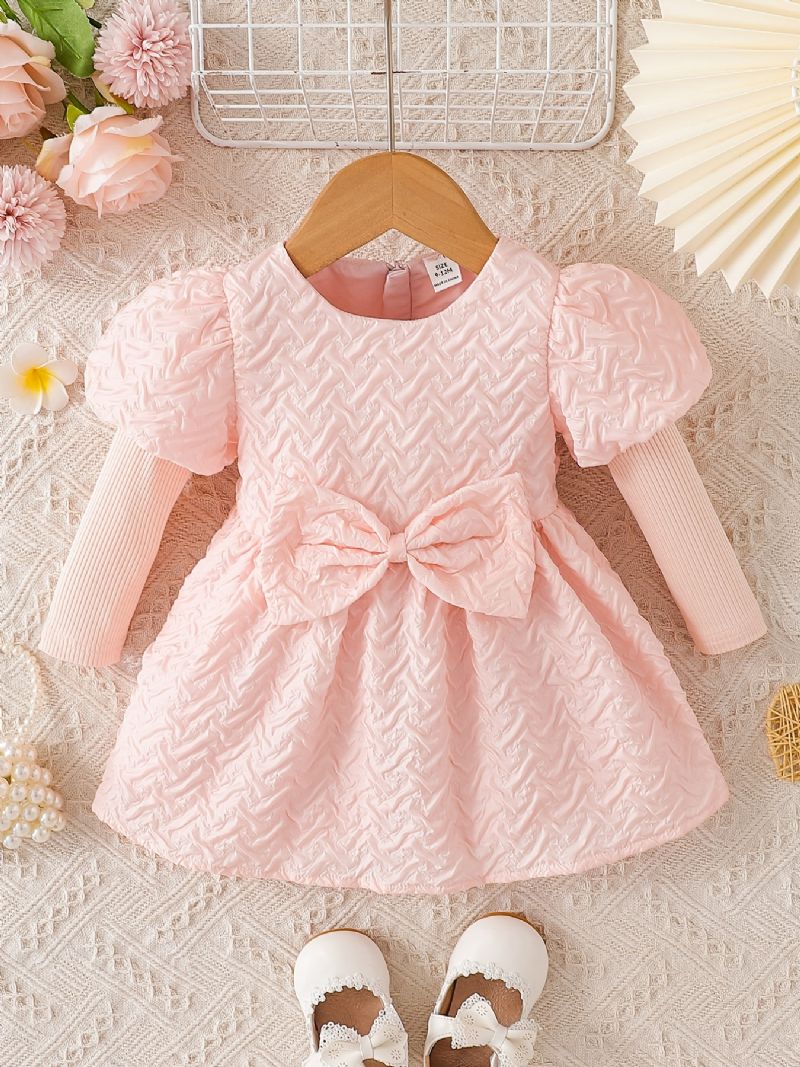 Bebis Flickor Elegant Sweet Puff Sleeve Princess Klänning Med Rosett För Fest Rosa