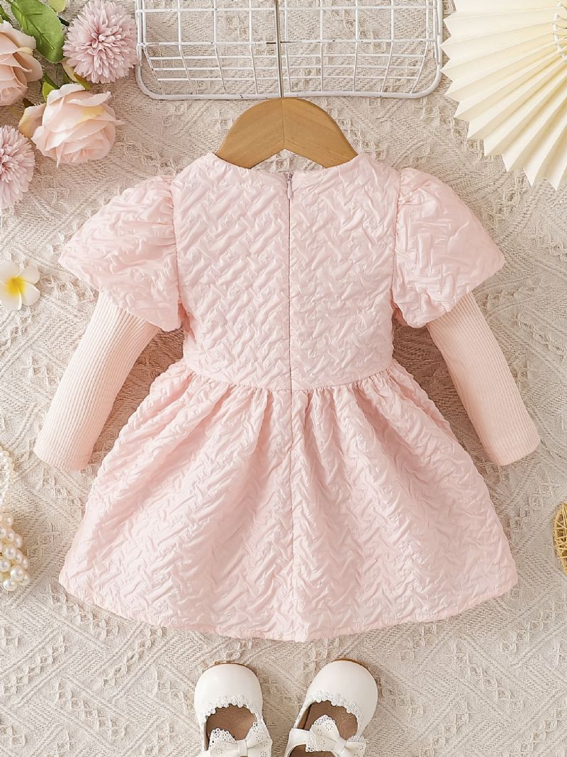 Bebis Flickor Elegant Sweet Puff Sleeve Princess Klänning Med Rosett För Fest Rosa