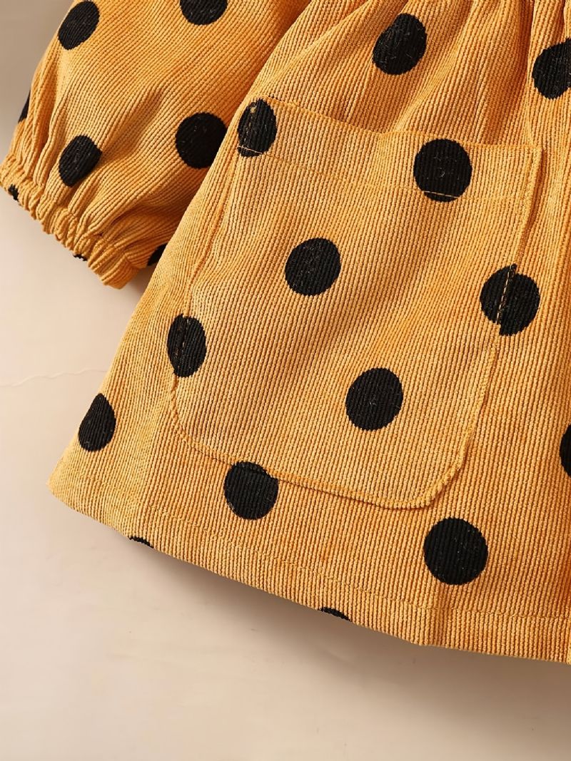 Bebis Flickor Klänning Långärmad Rundhalsad Polka Dots Pocket Dress Barnkläder