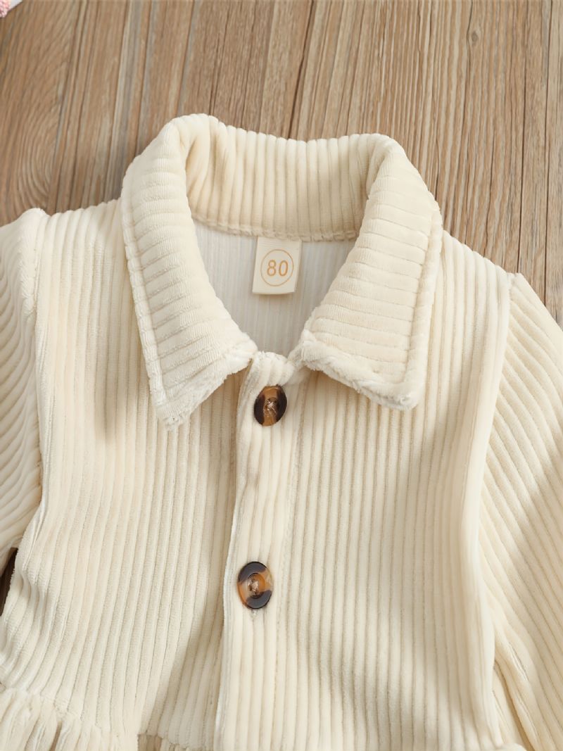 Bebis Flickor Söt Corduroy Lapel Cardigan Klänning Långärmad Button Down Thermal För Fest