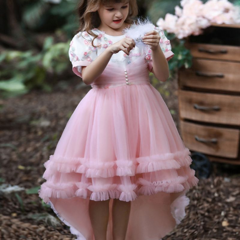 Blomstertjej Spetsklänning Pageant Barn Bröllop Julfest Klänning Mesh Princess Dress Piano Performance