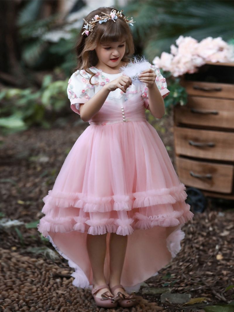 Blomstertjej Spetsklänning Pageant Barn Bröllop Julfest Klänning Mesh Princess Dress Piano Performance